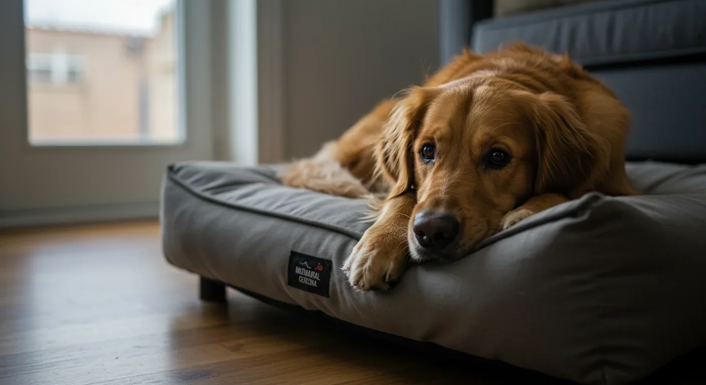 Grieving golden retriever showing depression after loss of companion animal