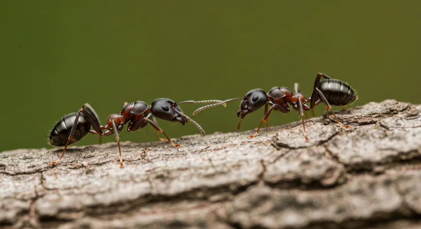Two ants demonstrating social insect behavior similar to eusocial aphids