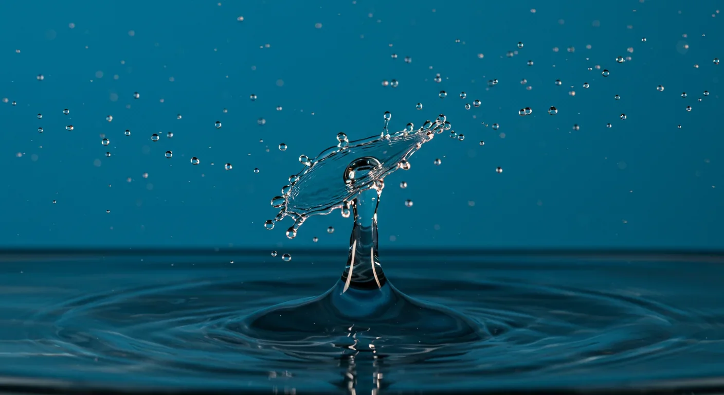 High-speed photograph capturing water droplets forming concentrated blob demonstrating hammer jet effect