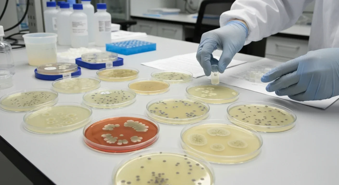 Bacterial biofilm development stages visible in laboratory culture plates