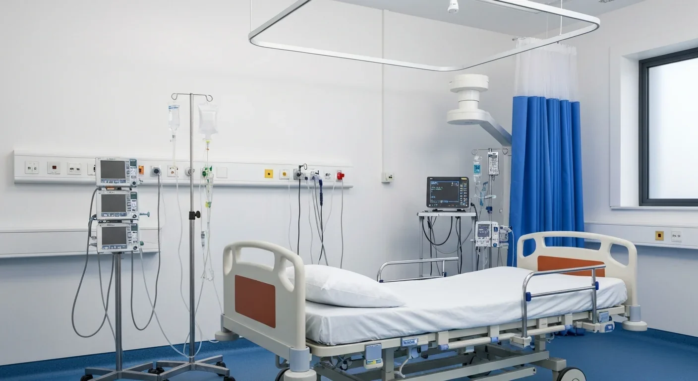 Hospital intensive care unit with medical devices that are susceptible to bacterial biofilm formation