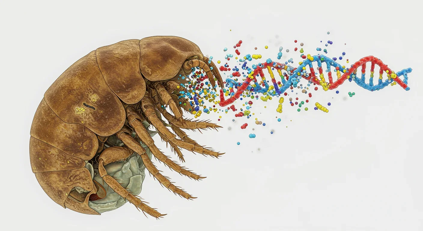 Illustration of bdelloid rotifer DNA fragments integrating foreign bacterial genes during desiccation and rehydration