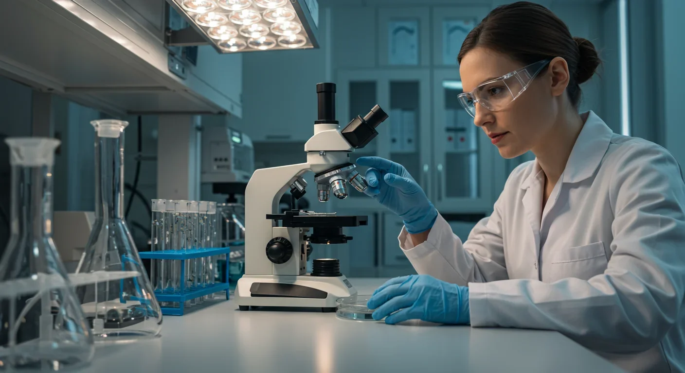 Scientist examining bdelloid rotifer samples under laboratory microscope in research setting