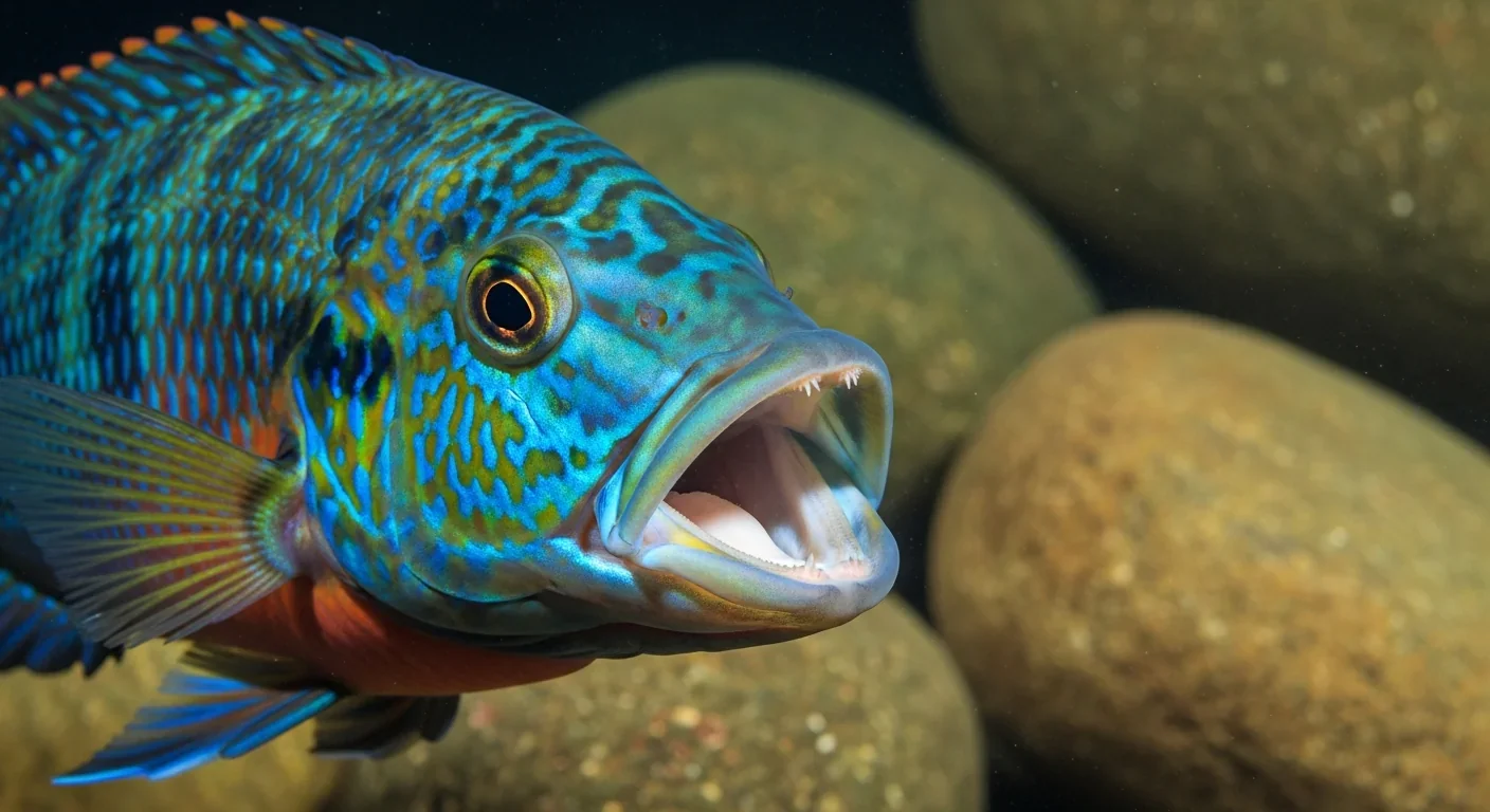 Cichlid fish displaying specialized jaw and teeth adaptations for feeding