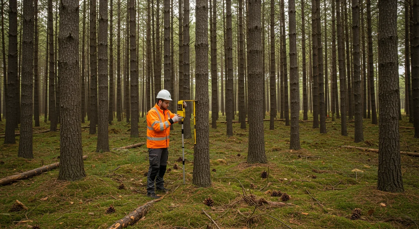 Sunlight filtering through crown shyness gaps in forest canopy, creating heterogeneous light conditions on forest floor