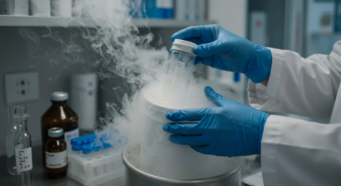 Researcher examining permafrost samples in modern cryobiology laboratory