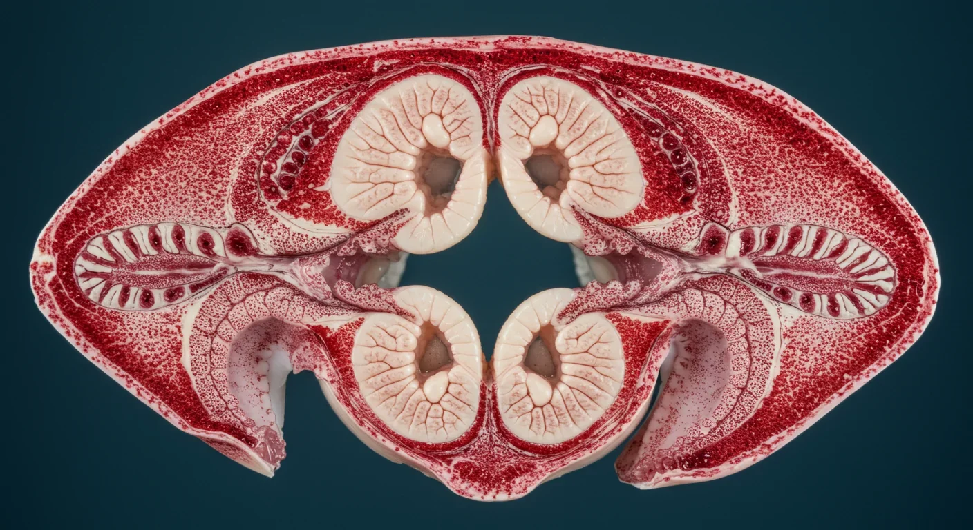 Anatomical view of cuttlefish brain structure showing ring-shaped organization around esophagus