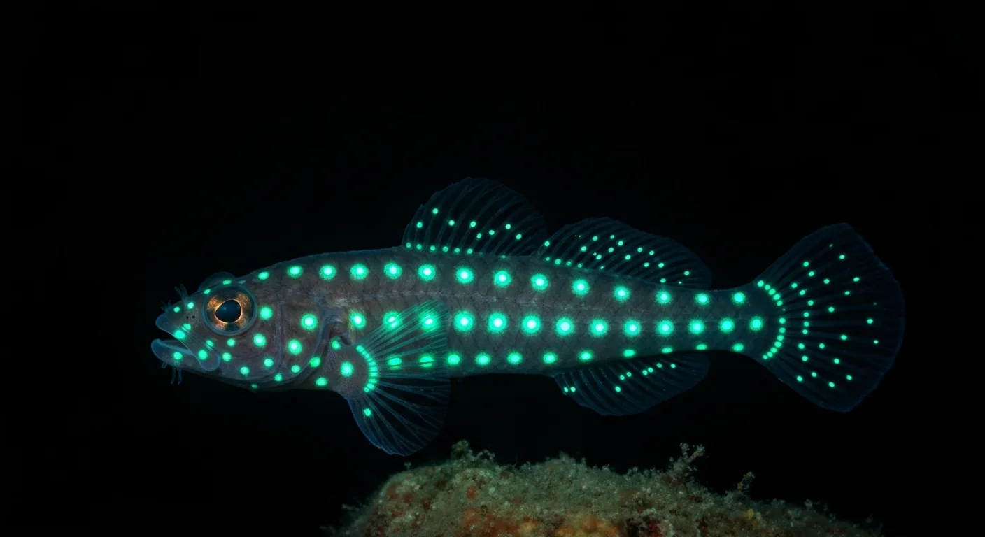 Close-up of lanternfish showing distinctive pattern of bioluminescent photophores along its body