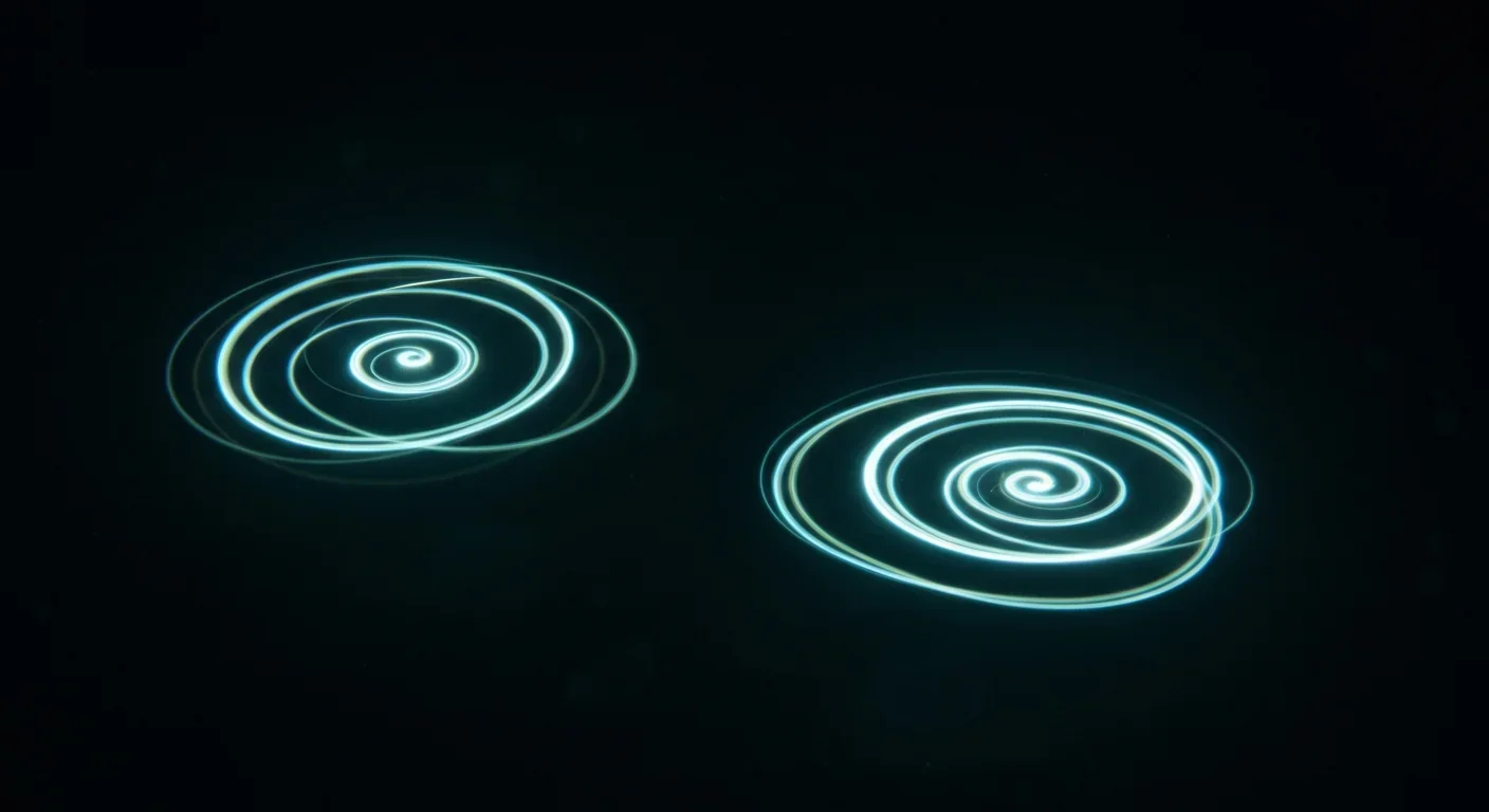 Bioluminescent ostracods creating spiral light trails during courtship display in deep ocean