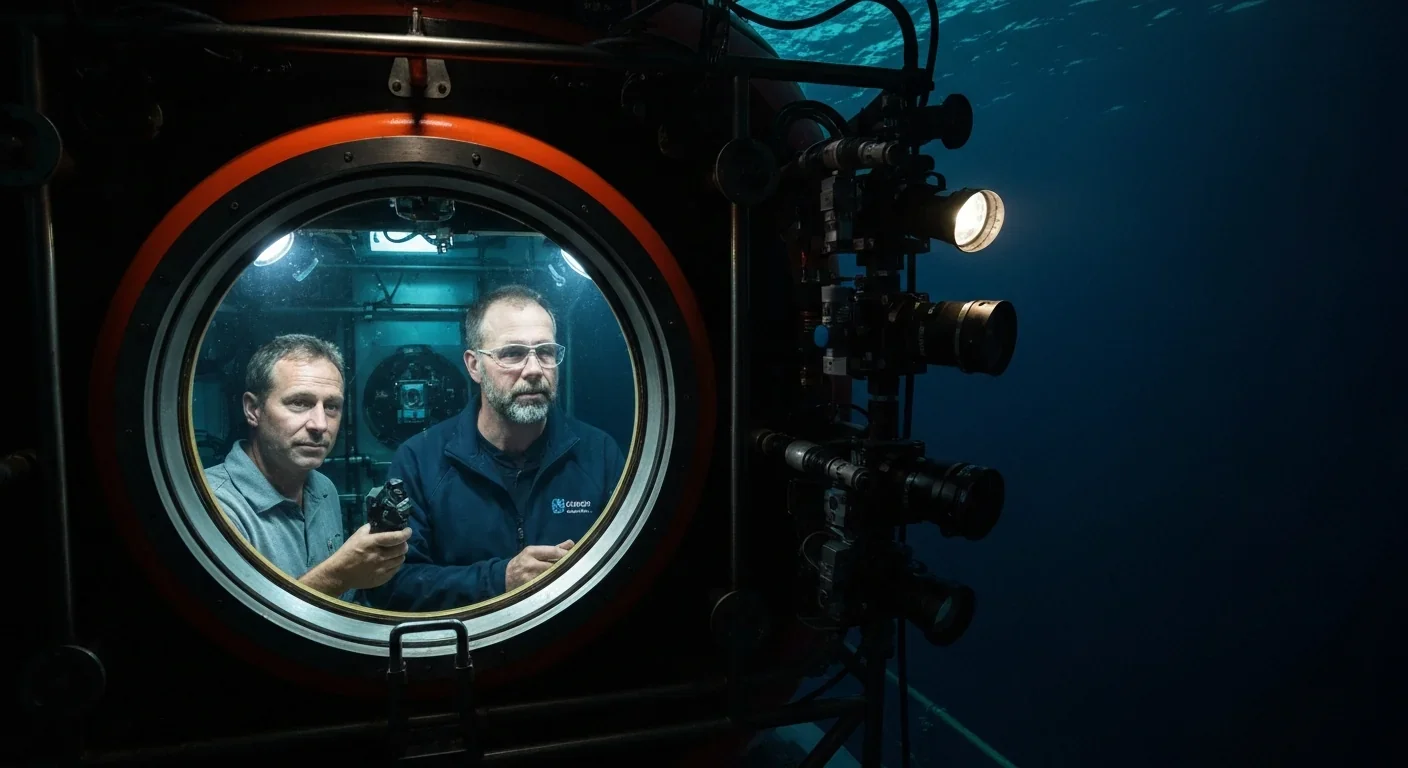 Research submersible equipped with low-light cameras for studying bioluminescent organisms in deep ocean