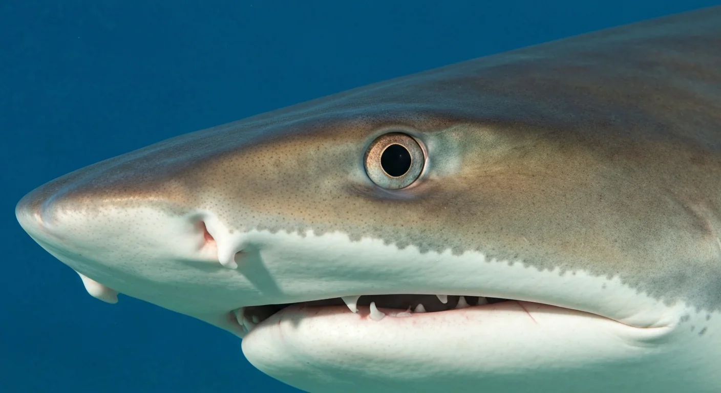 Close-up of shark head showing ampullae of Lorenzini electroreceptor organs used to detect electrical fields