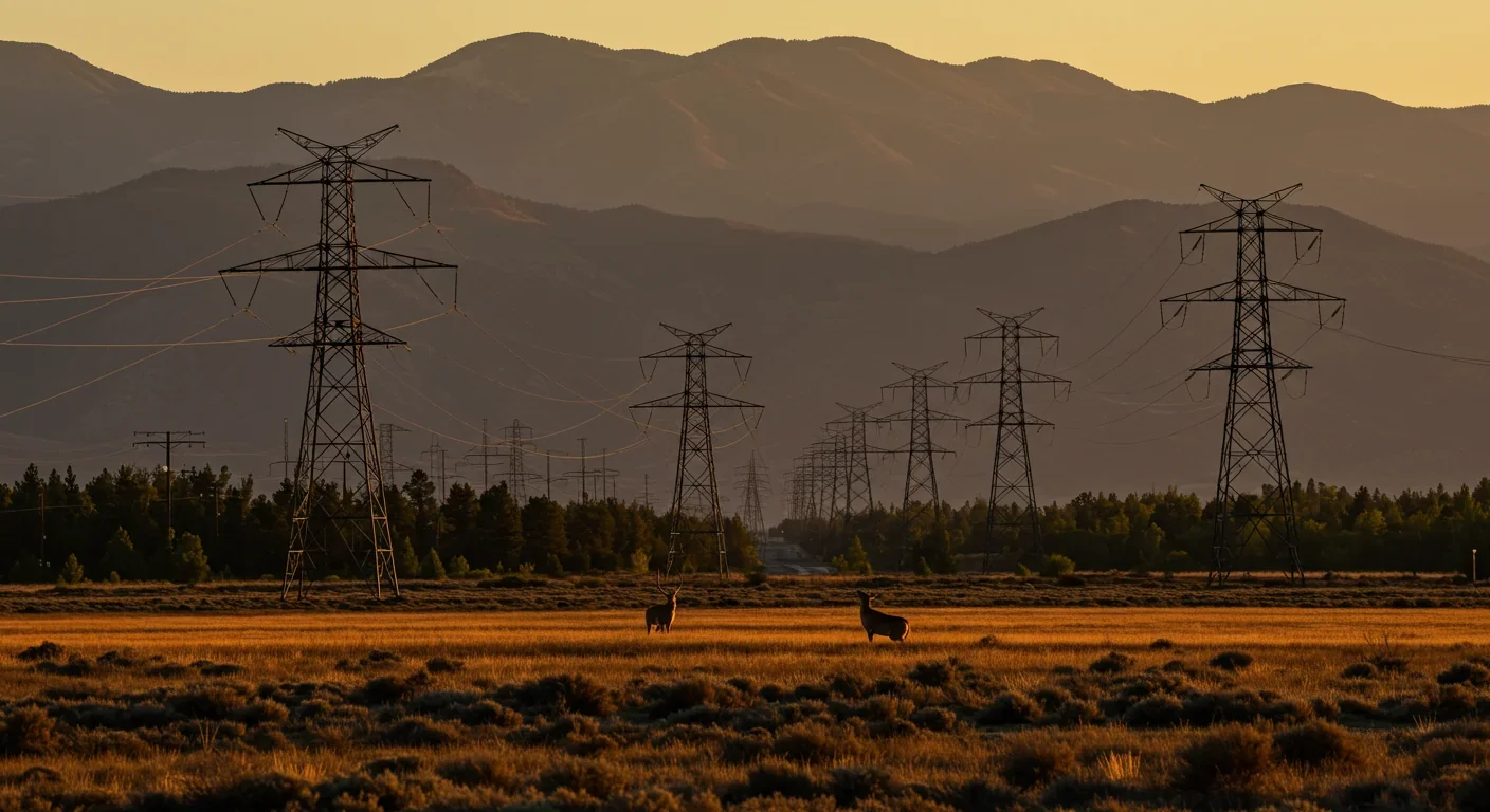 High-voltage power transmission lines creating electromagnetic fields along bird migration corridors