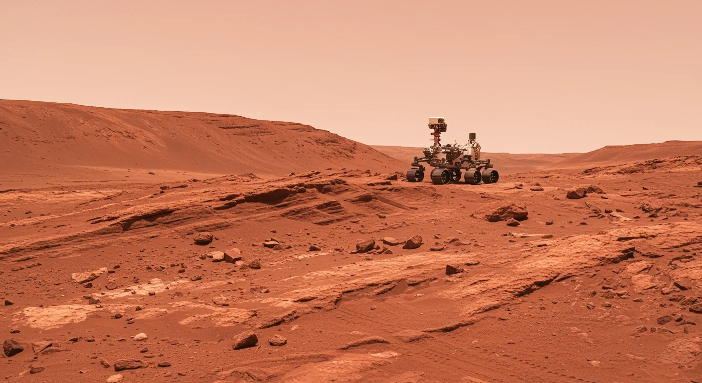 Mars rover examining sedimentary rock formations that could harbor endolithic life