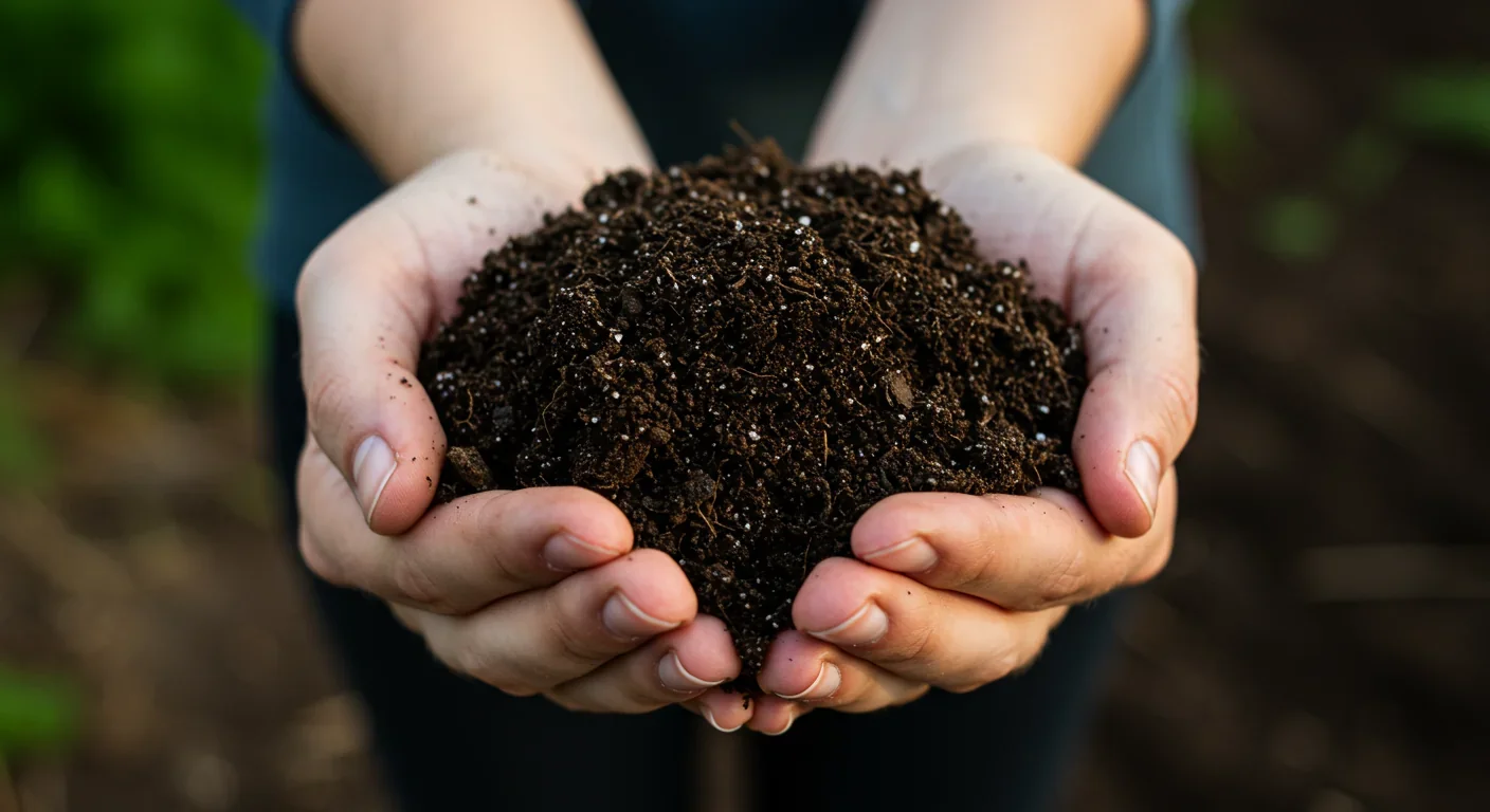 Hands holding rich soil containing billions of unculturable bacteria