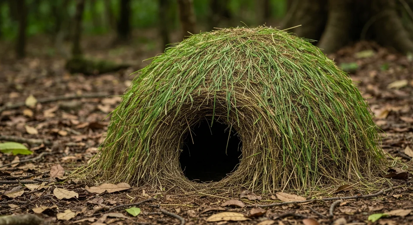Domed ground nest showing protective architecture against predators