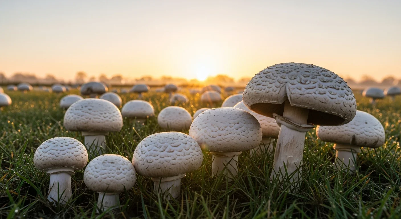 Common mushrooms (Agaricus bisporus) orienting toward sunlight for spore dispersal