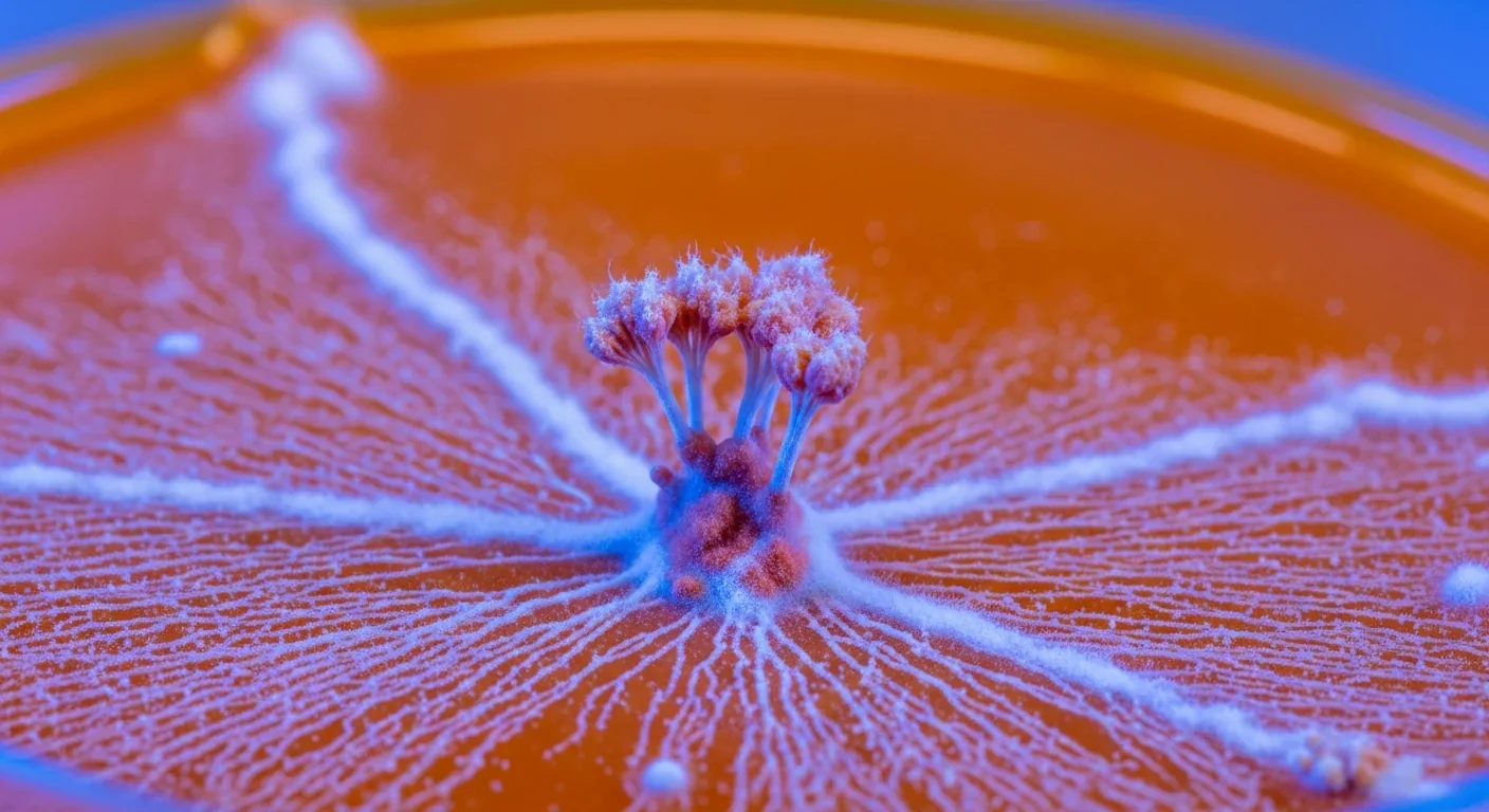 Neurospora crassa bread mold showing hyphal growth patterns under laboratory conditions