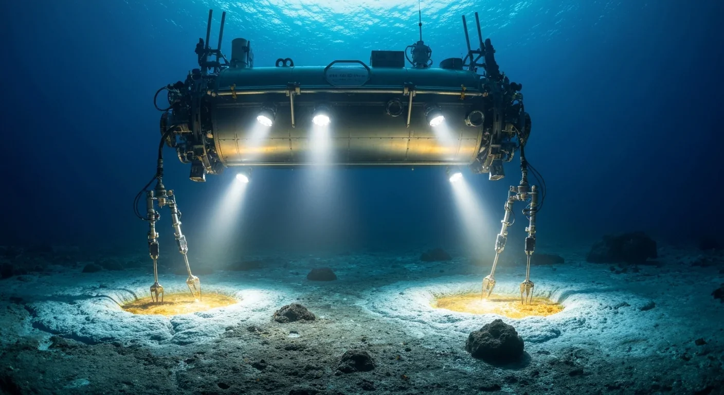 Research submersible exploring a hydrothermal vent field on the ocean floor