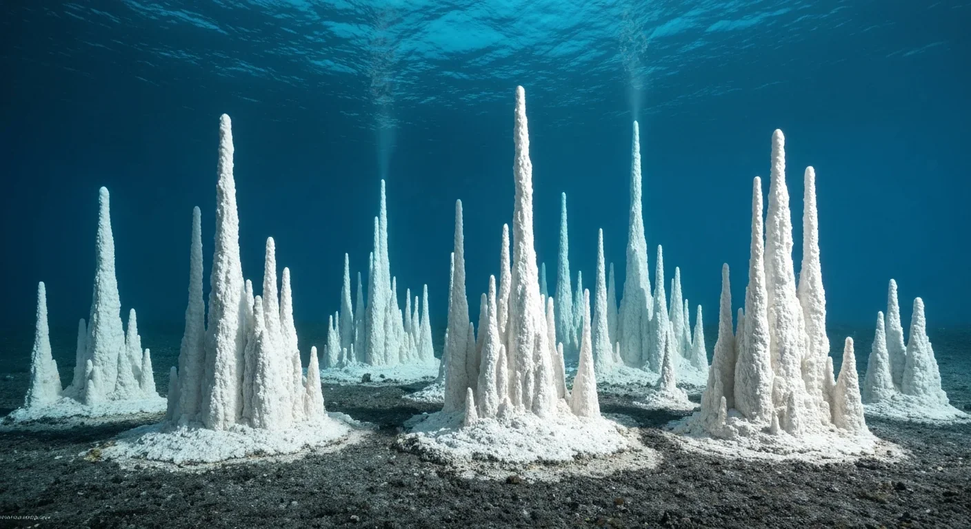 Tall white carbonate spires of the Lost City Hydrothermal Field