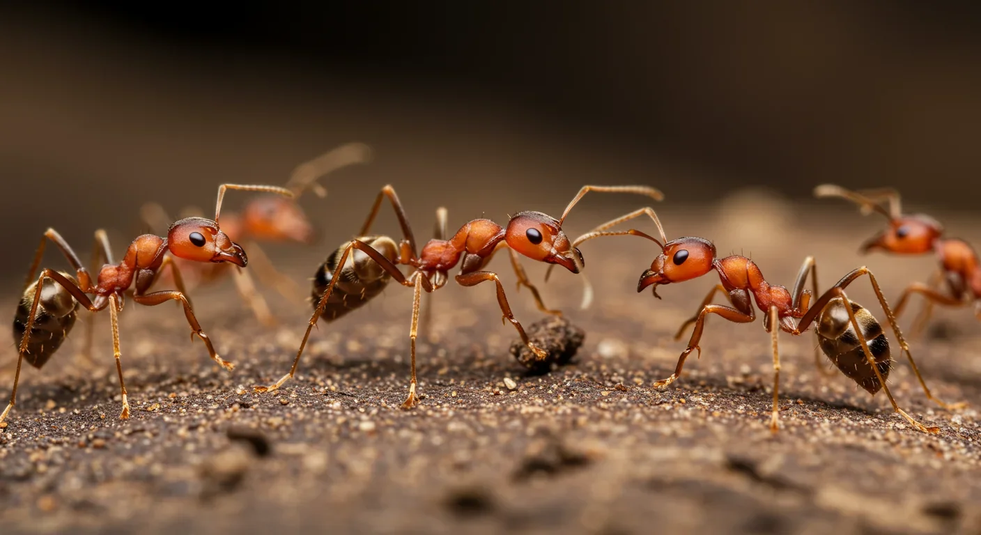 Red imported fire ants clustering defensively on soil surface