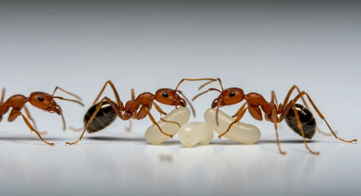 Clonal raider ant workers evacuating eggs during alarm response in laboratory setting