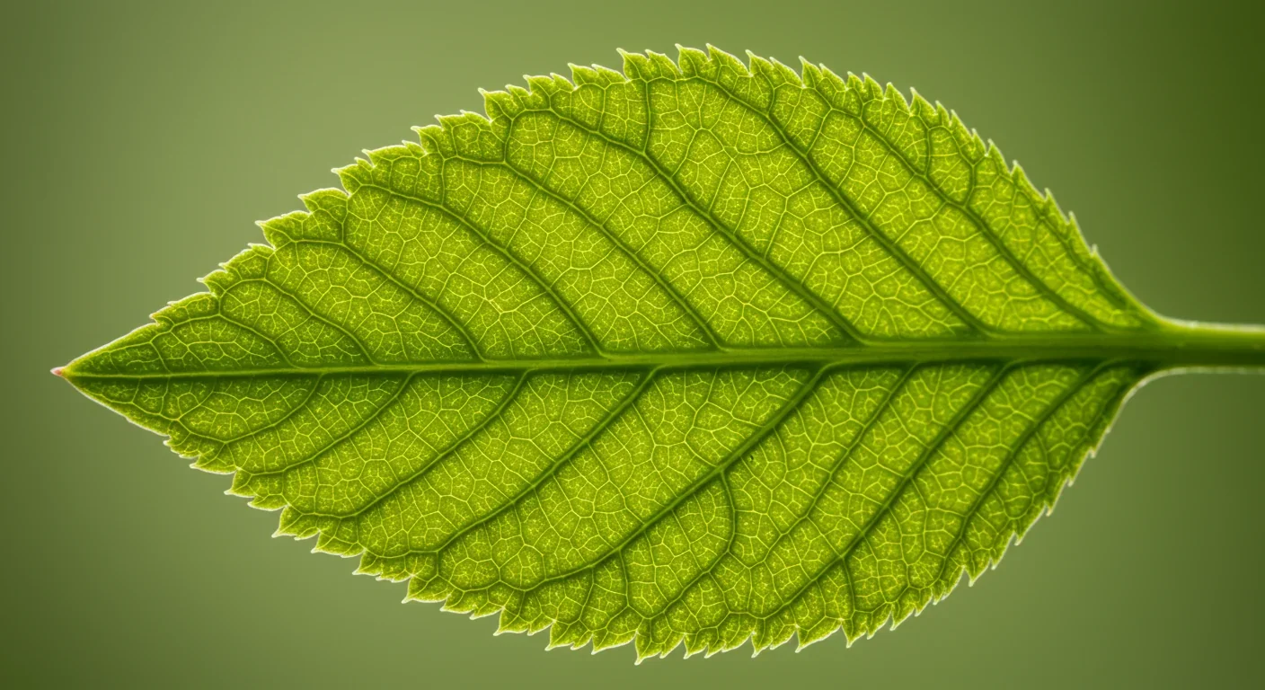 Macro photograph of leaf showing detailed self-similar fractal branching pattern across multiple scales