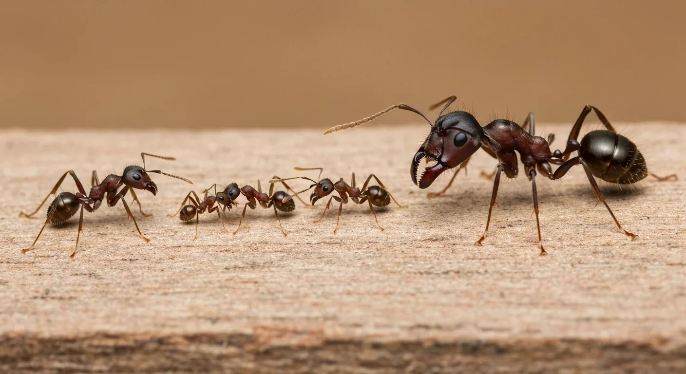 Different castes of leafcutter ants showing size variation from small workers to large soldiers