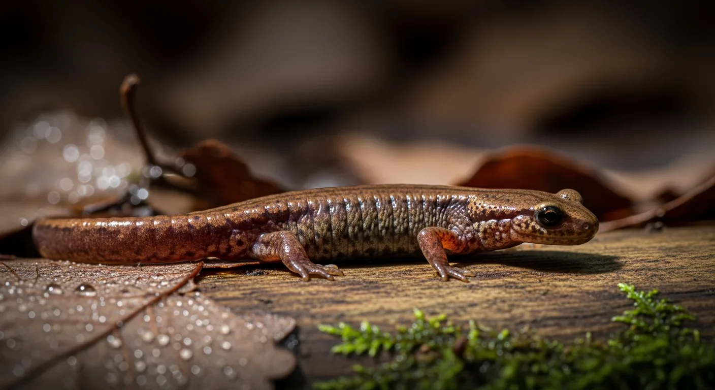 Brown salamander showing costal grooves that help distribute moisture across skin