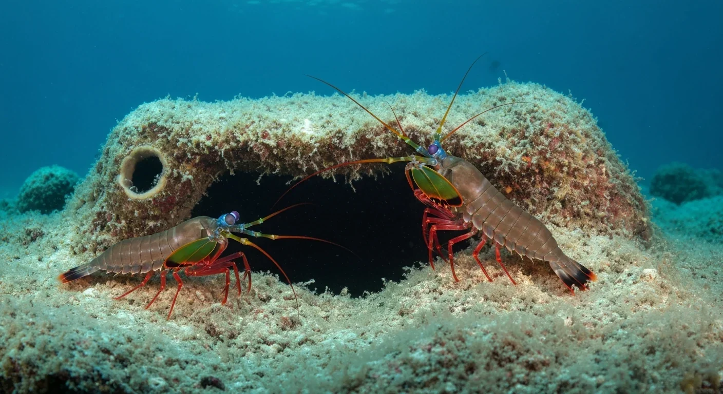 Mantis shrimp territorial behavior in coral reef environment