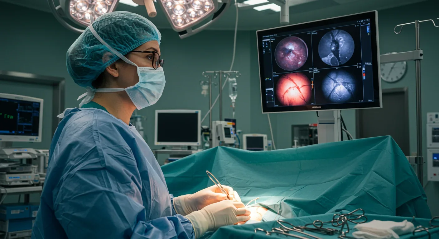 Surgeon using mantis shrimp-inspired hyperspectral camera during cancer surgery showing visible and infrared imaging channels