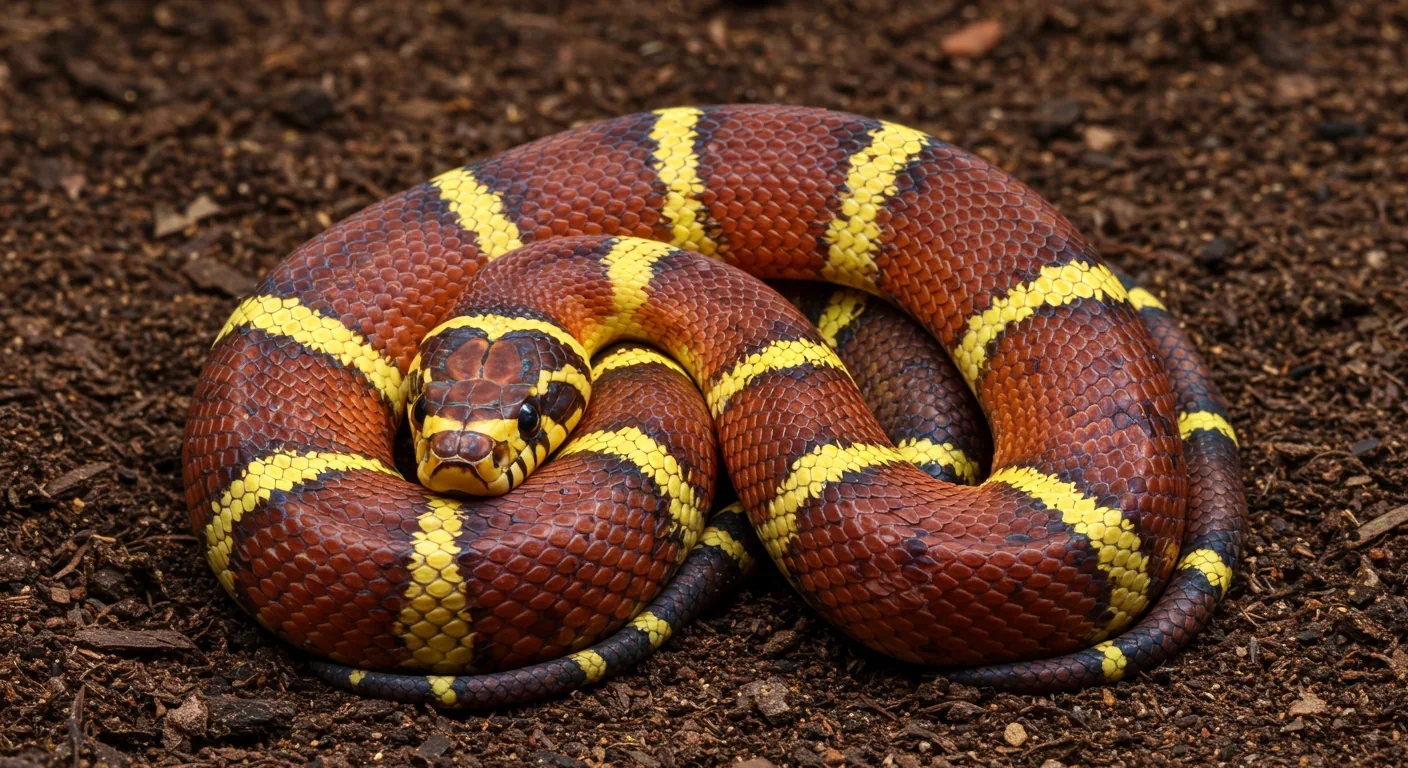 Coral snake displaying red, yellow, and black banding pattern that forms basis of vertebrate mimicry ring