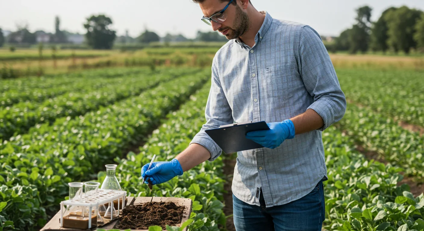 Environmental scientist examining soil samples at a phytoremediation site