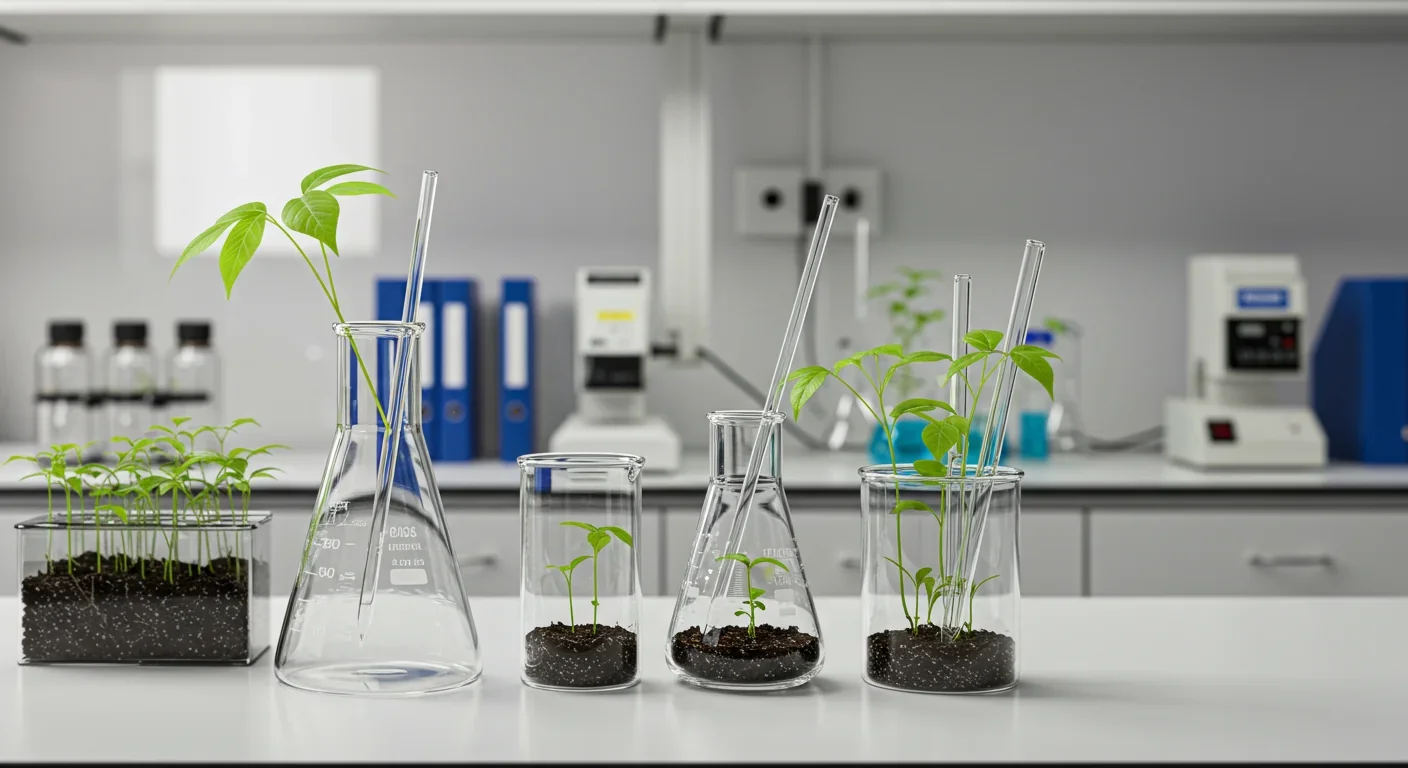 Laboratory setup for testing phytoremediation efficiency with plant samples and soil analysis