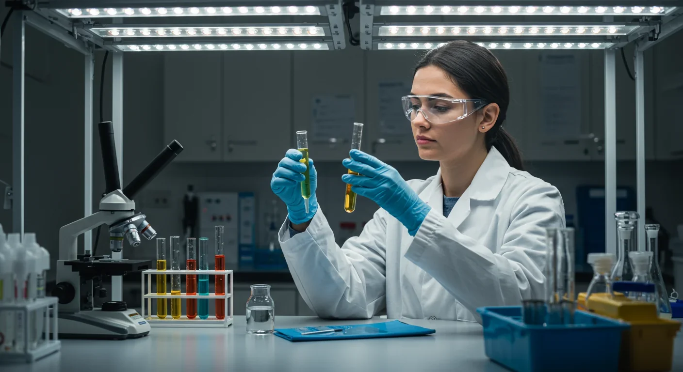 Microbiologist analyzing pitcher plant fluid sample in controlled laboratory setting