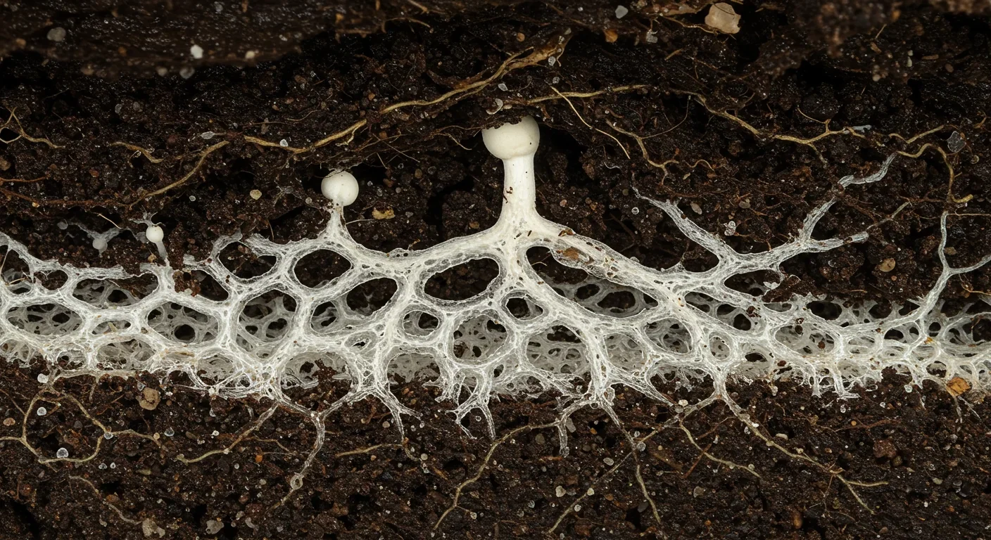 Mycorrhizal fungal networks connecting plant roots underground in a complex web structure