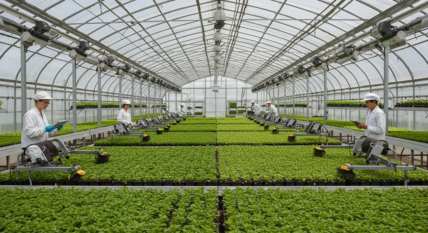 Automated mechanical brushing systems in modern greenhouse cultivating resilient plant seedlings
