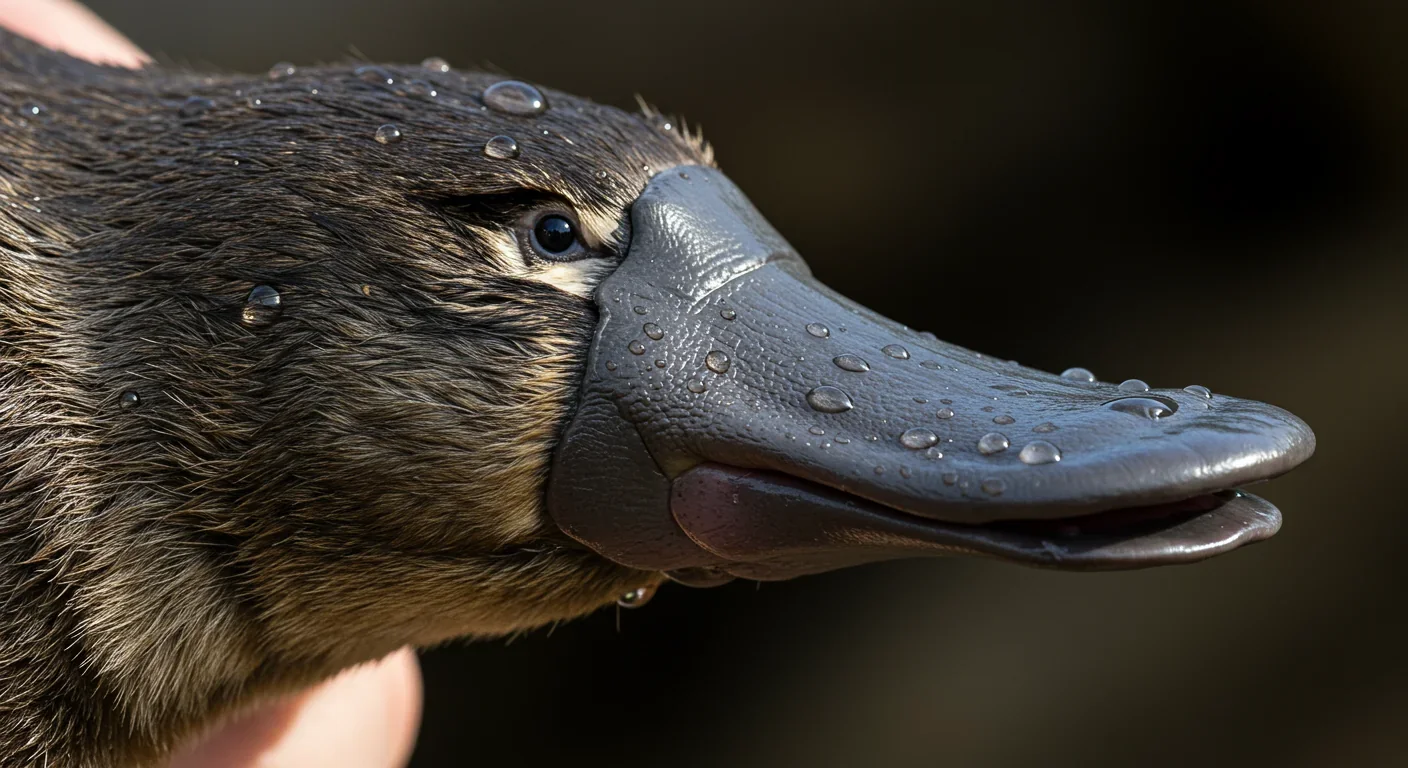 Close-up of platypus bill showing the sensory surface with distinctive texture