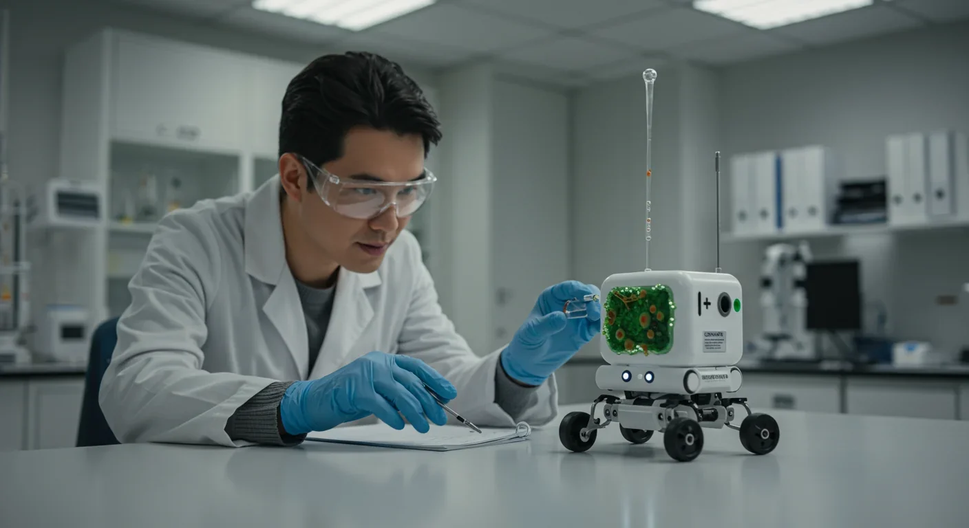 Researcher testing autonomous robot powered by slime mold-inspired algorithms in laboratory