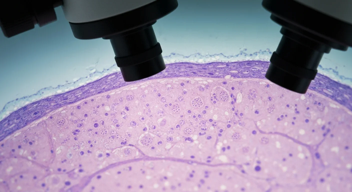 Microscope view of biological tissue showing pore structures and mucus layer of a squid light organ