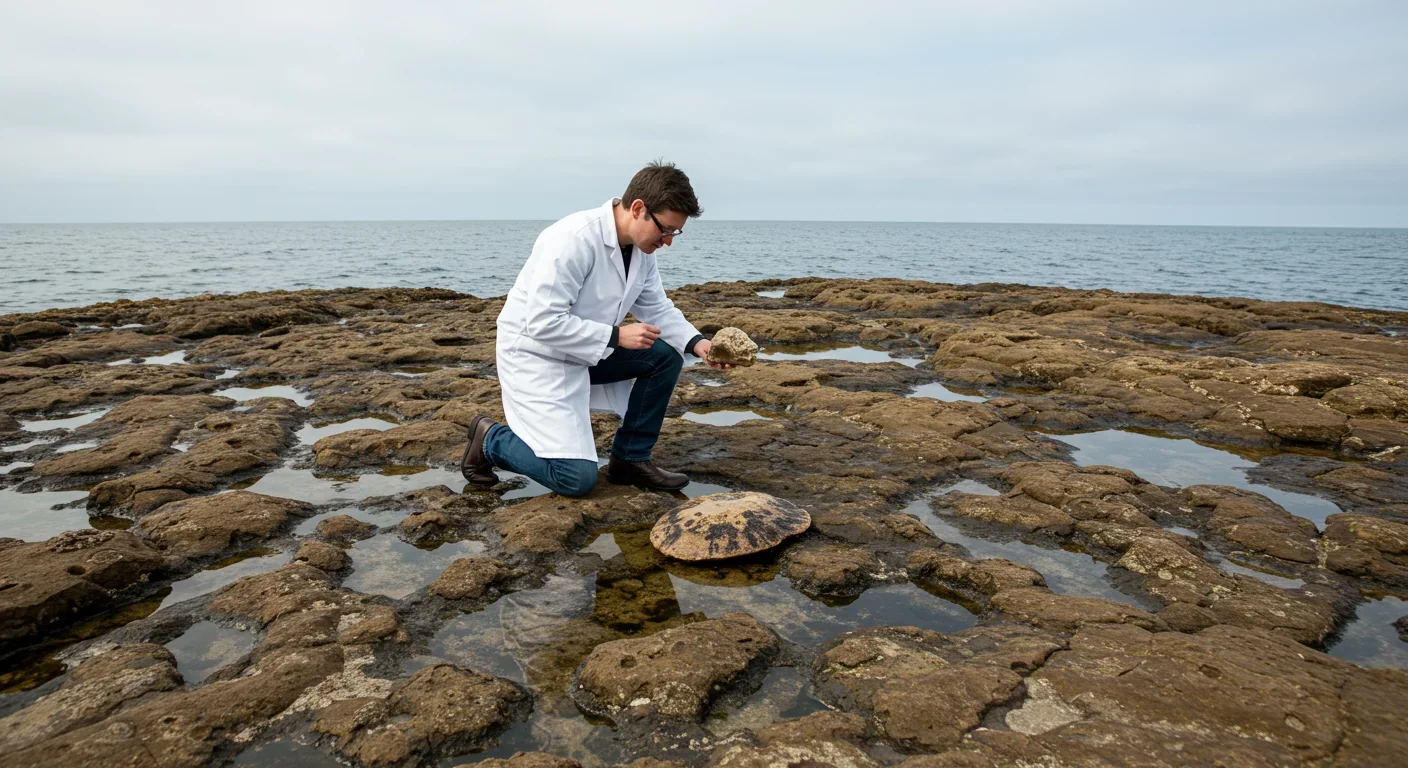 Scientist inspecting a stromatolite