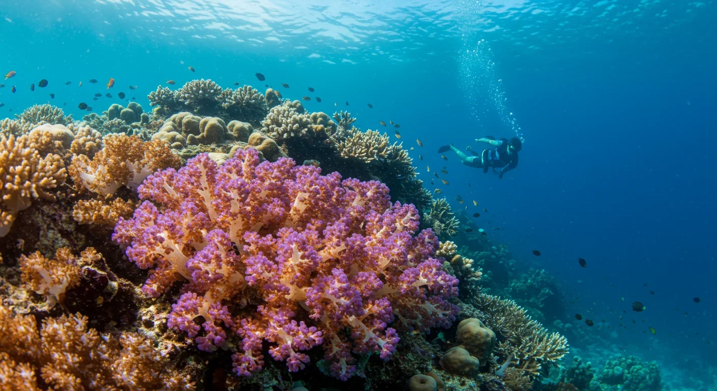 Colorful healthy coral reef underwater showing coral-algae symbiotic partnership