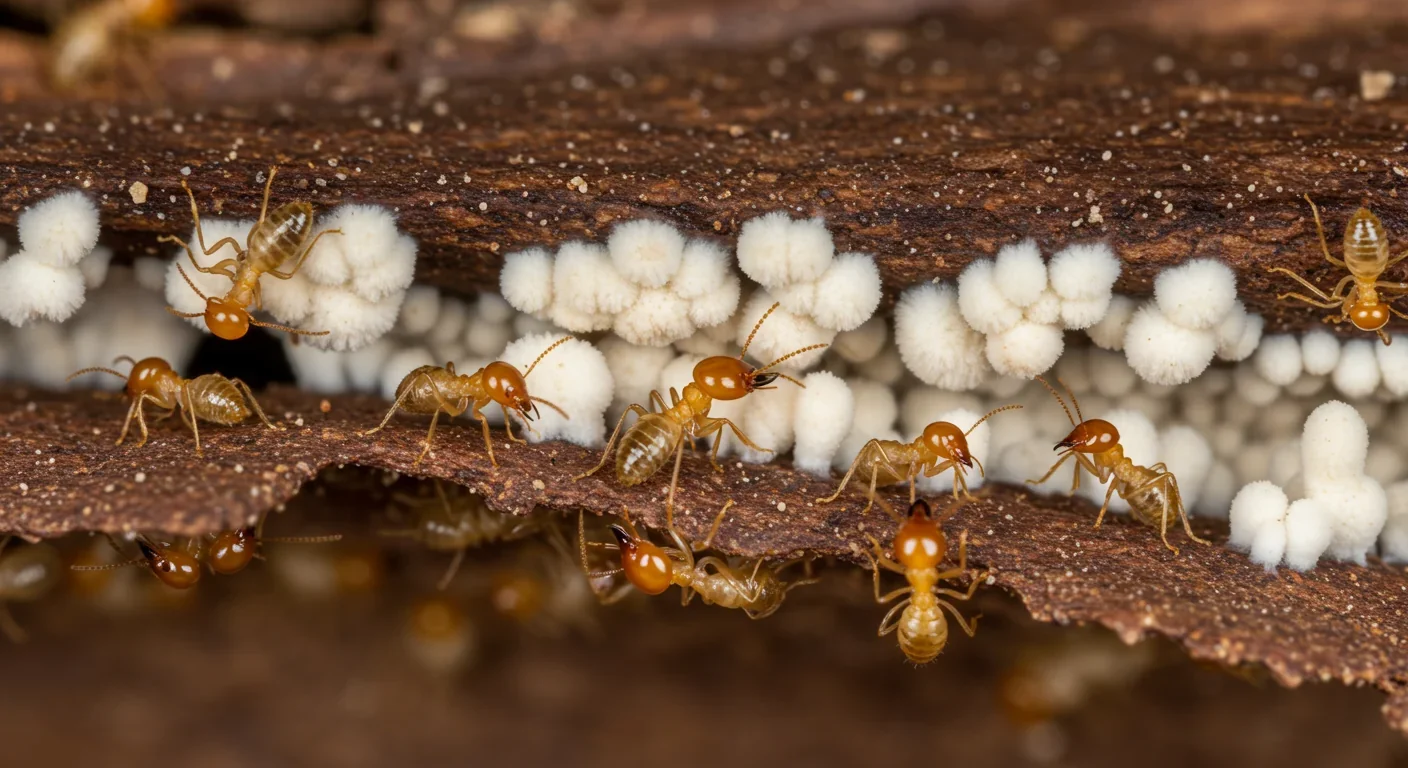 Worker termites tending their cultivated fungal garden