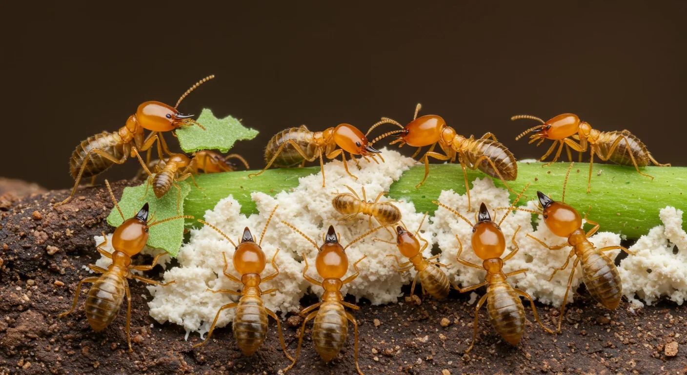 Different termite worker castes showing specialized roles in fungus farming