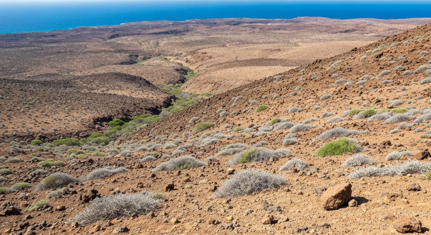 Harsh arid volcanic landscape of Wolf Island in the Galápagos archipelago