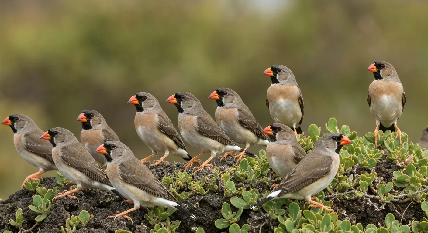 Collection of Darwin's finches showing diverse beak shapes representing adaptive radiation