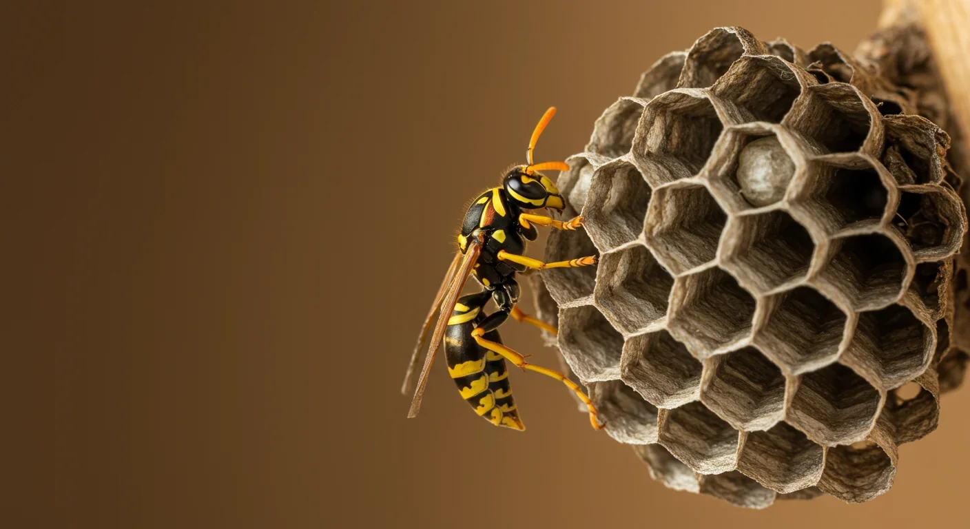 Worker wasp adding material to nest cell during construction