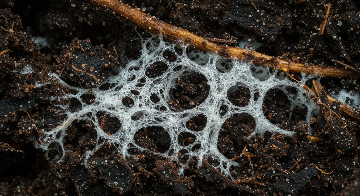 Mycorrhizal fungal networks connecting plant roots in soil, forming underground partnerships